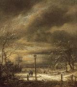 Jacob van Ruisdael, Winter Landscape with a Lamp-post and and a Distant view of Haarlem